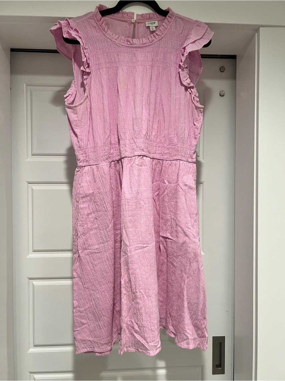 J. Crew Girls' Light Pink Ruffle-Sleeve Cotton Dress